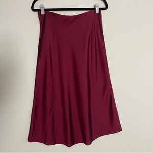 J. Crew Satin Burgundy Midi Skirt